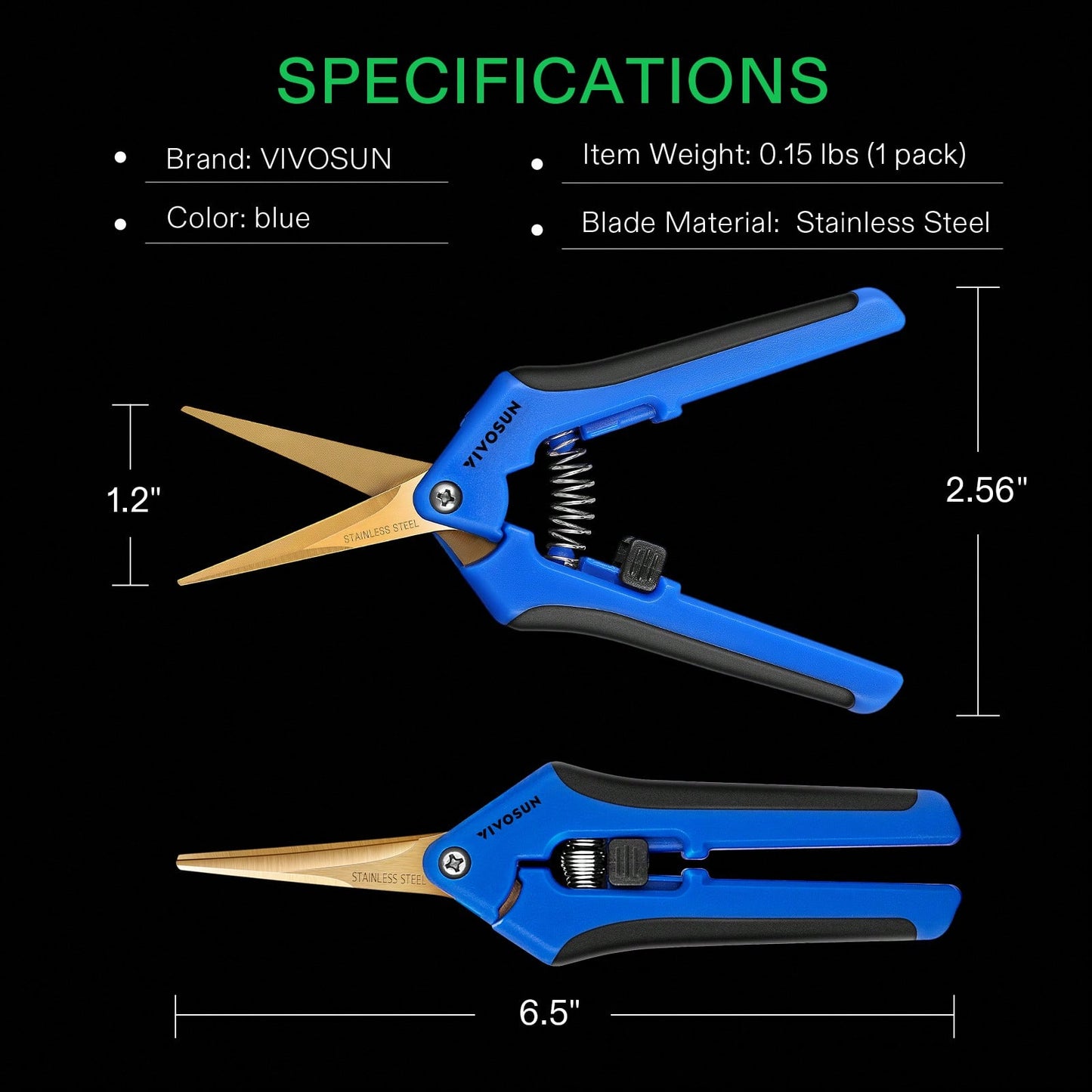 VIVOSUN Curved Gardening Scissors 6.5 Inch Hand Pruner Shear With Titanium Coated Precision Blades 2-Pack,Garden Tools, Gardening Tools For Garden