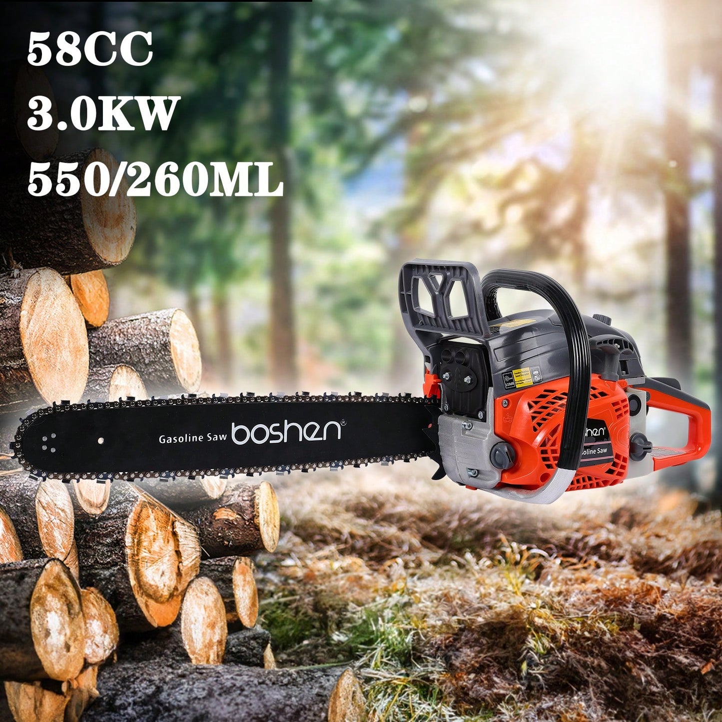 58CC Gas Powered Chainsaw 2 Stroke Manual Gasoline Gasoline Chainsaw For Sawing Cutting Pruning And Trimming Wood 20 Inches,Garden Tools, Gardening Tools For Garden