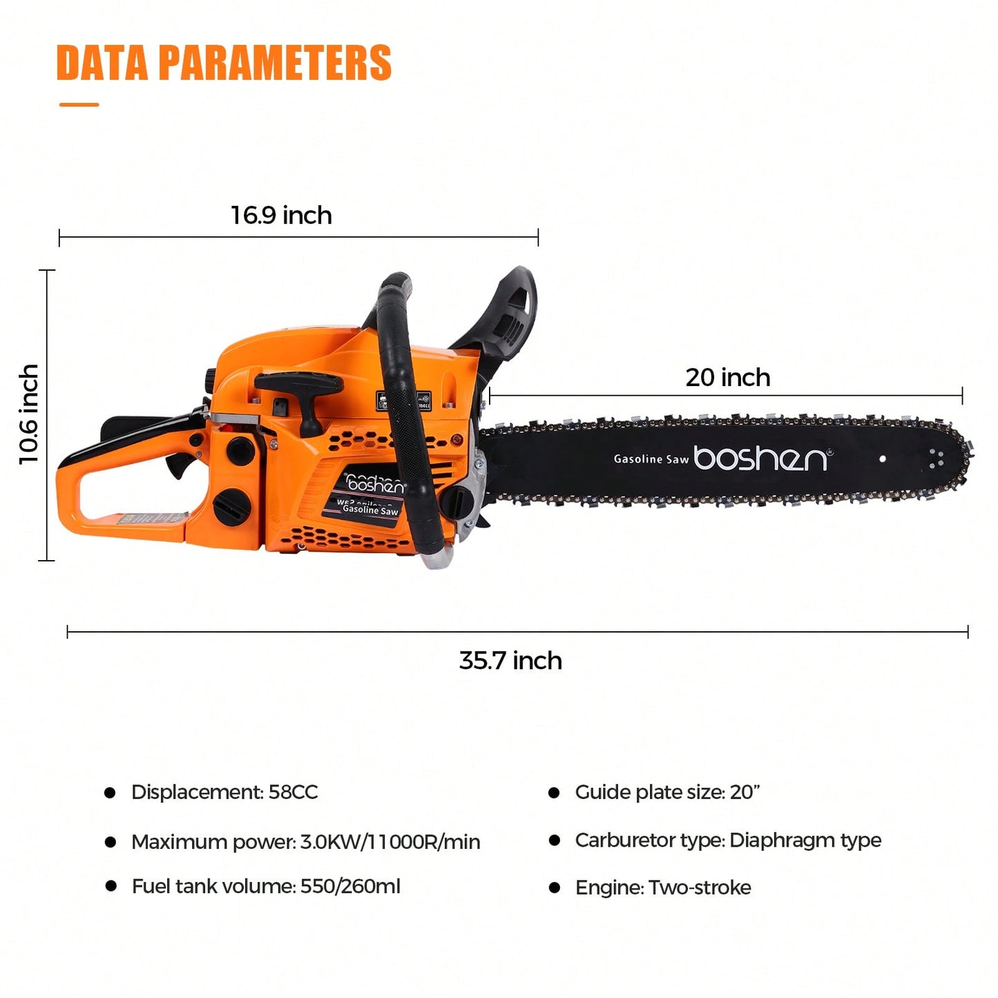 58CC Gas Powered Chainsaw 2 Stroke Manual Gasoline Gasoline Chainsaw For Sawing Cutting Pruning And Trimming Wood 20 Inches,Garden Tools, Gardening Tools For Garden