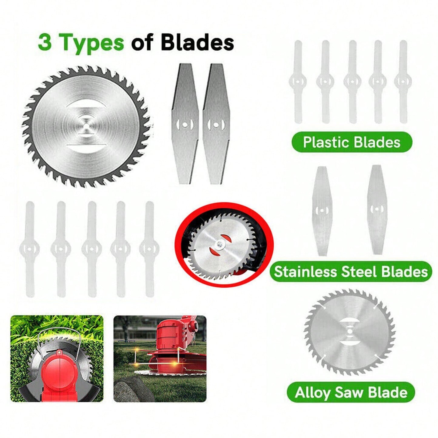 8 Pack Grass Trimmer Blade Heads Replacements Lawn Mower Brush Cutter Blades Weeds Wacker Eater Blade Heads 24 Teeth Blade & Stainless Steel Blade & 5pcs Plastic Blades,Garden Tools, Gardening Tools For Garden