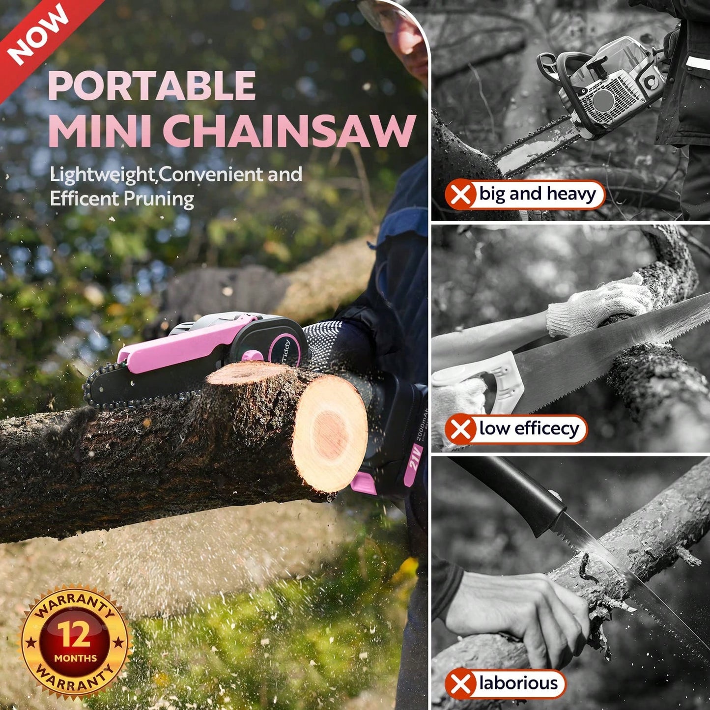 Mini Chainsaw Cordless, 6-Inch Electric Chainsaw, Brushless 21V, Rechargeable Battery-Powered, Handheld Portable Lightweight Chain Saw For Tree Trimming Wood Cutting, 2 Batteries & 2 Chains,Garden Tools, Gardening Tools For Garden