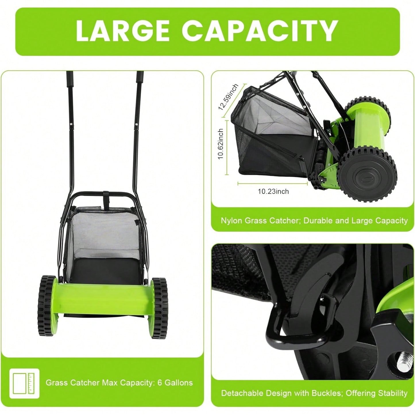 12inch 5-Blade Reel Manual Push Lawn Mower, Portable Hand-Push Lawn Sweeper With Grass Catcher And Collection Bag, 1.33'' To 2.51'' Adjustable Height, Green,Garden Tools, Gardening Tools For Garden