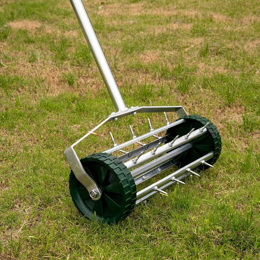 Heavy Duty Rolling Lawn Aerator,Rolling Lawn Aerator, Rotary Push Tine Spike Soil Lawn Aerator Gardening Tool With 3-Piece Long Steel Handle For Garden Yard Grass Maintenance,Garden Yard Rotary Push,Garden Tools, Gardening Tools For Garden