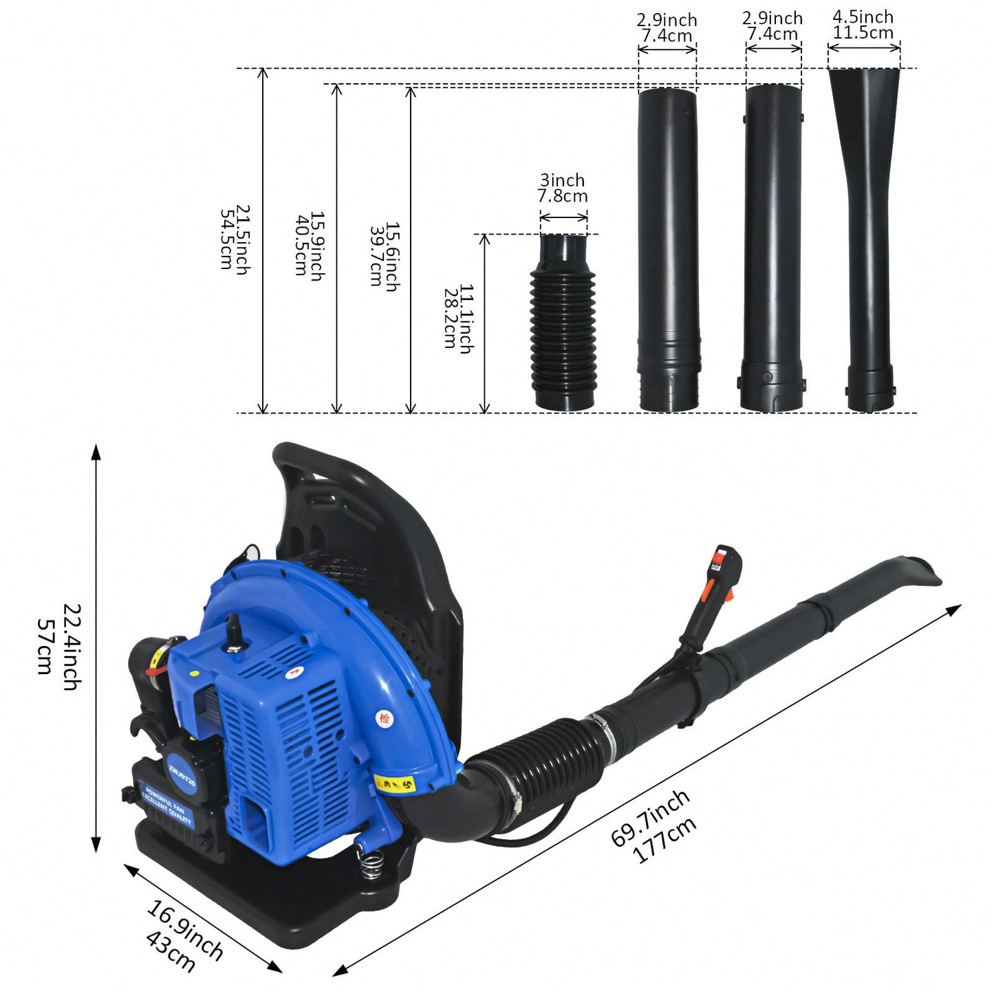 Gas Leaf Blower, 3.6HP 2 Stroke Backpack Gas Blower, 665CFM High-Velocity Airflow, Grass Lawn Blower Air Cooling Gasoline Backpack Grass Blower, Snow Blower For Efficient Lawn (72CC Blue),Garden Tools