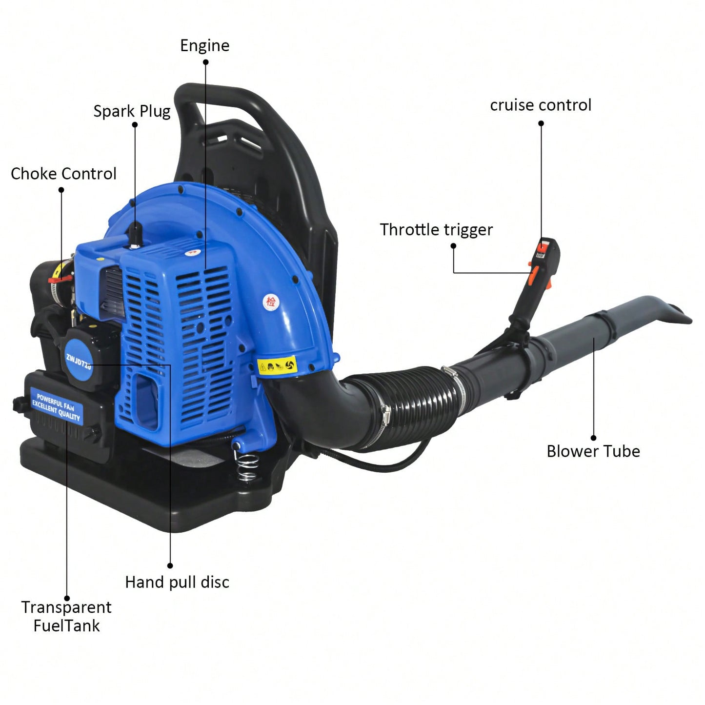 Gas Leaf Blower, 3.6HP 2 Stroke Backpack Gas Blower, 665CFM High-Velocity Airflow, Grass Lawn Blower Air Cooling Gasoline Backpack Grass Blower, Snow Blower For Efficient Lawn (72CC Blue),Garden Tools