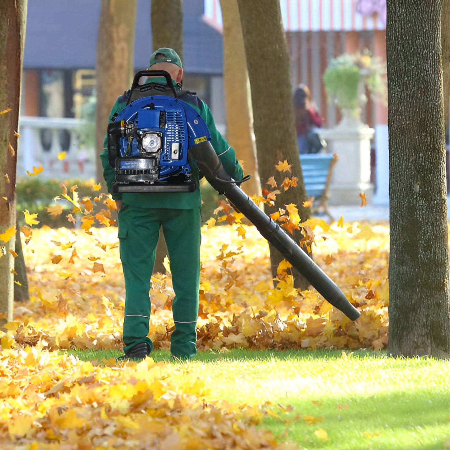 Gas Leaf Blower, 3.6HP 2 Stroke Backpack Gas Blower, 665CFM High-Velocity Airflow, Grass Lawn Blower Air Cooling Gasoline Backpack Grass Blower, Snow Blower For Efficient Lawn (72CC Blue),Garden Tools