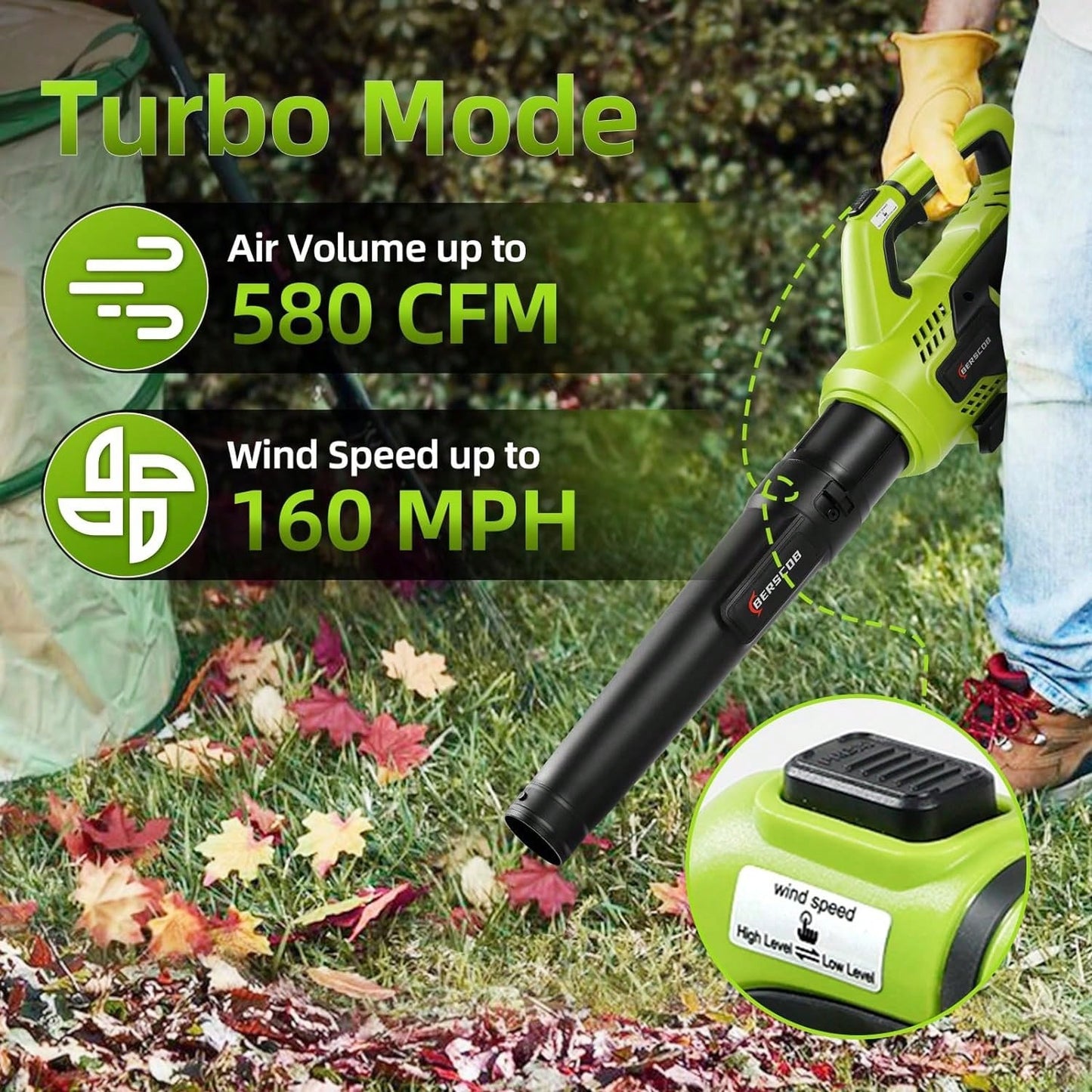 Leaf Blower Cordless, 580CFM/160MPH Electric Leaf Blower With 8.0Ah Battery, Blower With Extension Nozzle, Lightweight Leaf Blowers For Lawn Care, Yard, Garage, Patio & Sidewalk,Garden Tools, Gardening Tools For Garden