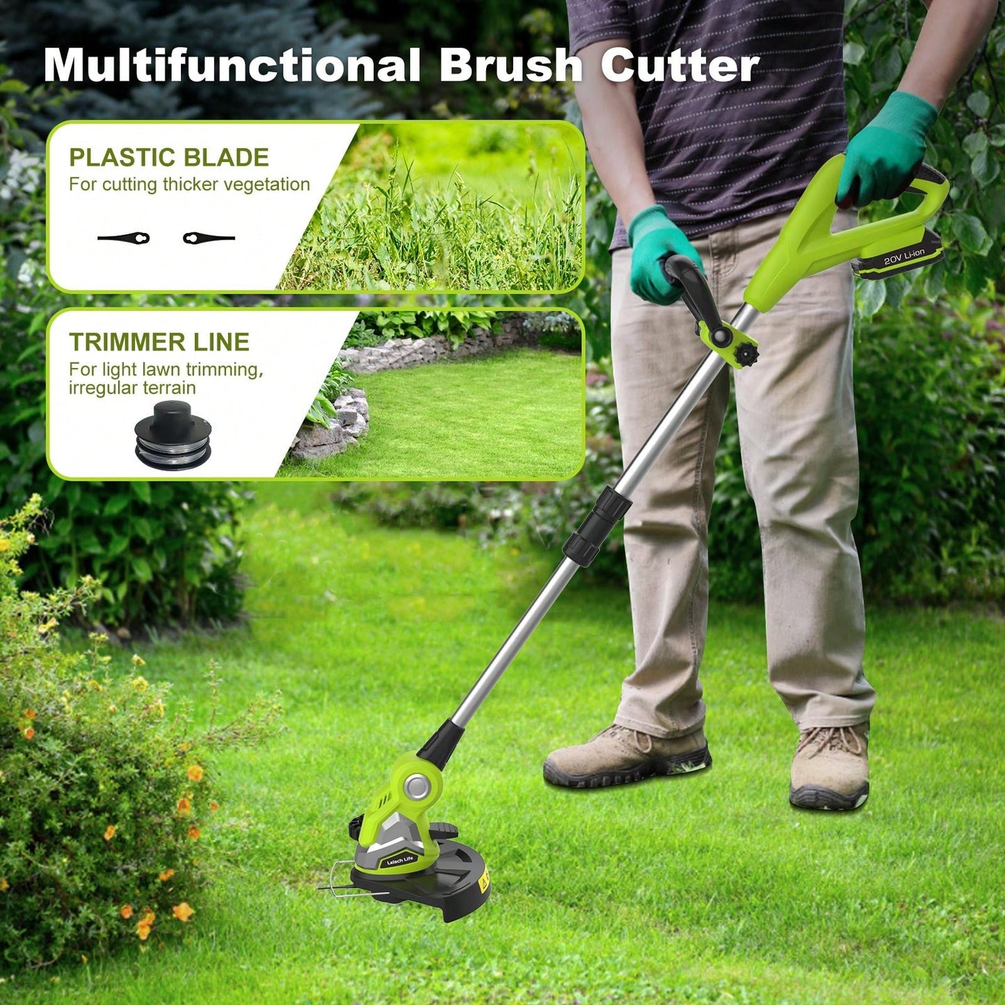 Cordless String Trimmer,10-Inch Cordless Lawn Edger, 2.0Ah Battery Powered String Edger, 21V Lawn Edger With Grass Cutter Spool Line And 20Pcs Plastic Blades, Fast Charger Included,Garden Tools, Gardening Tools For Garden