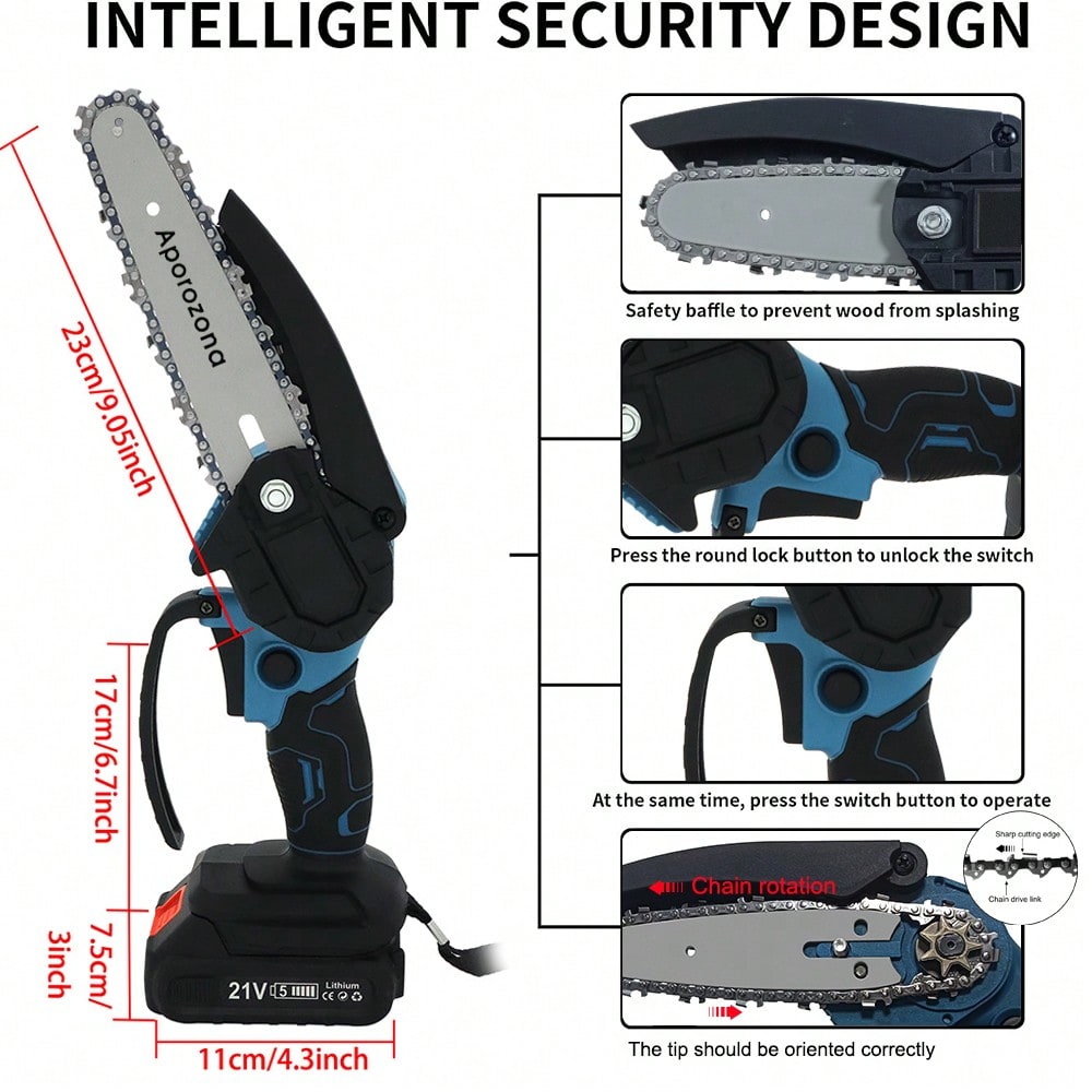 Mini Chainsaw,6 Inch Portable Electric Chainsaw Cordless, Small Handheld Chain Saw For Tree Branches,Courtyard, Household And Garden,By 2PCS 21V 1500mAh Batteries,Extra 3 PCS Chain,Orange