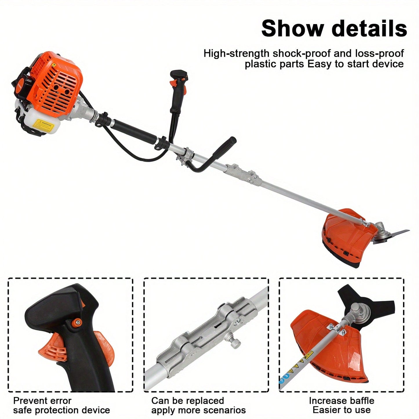 Gas String Trimmer 52cc Edger Lawn Tool 2 In 1 Cordless Hedge Trimmer 2-Stroke Brush Cutter Handheld Plastic Handle Grass Trimmer & Shoulder Strap Included