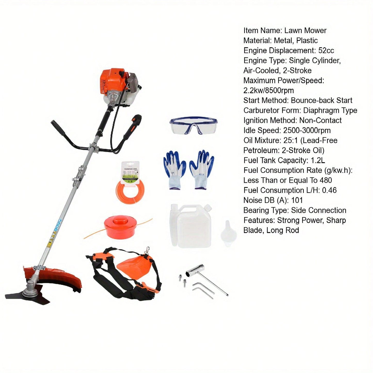 Gas String Trimmer 52cc Edger Lawn Tool 2 In 1 Cordless Hedge Trimmer 2-Stroke Brush Cutter Handheld Plastic Handle Grass Trimmer & Shoulder Strap Included