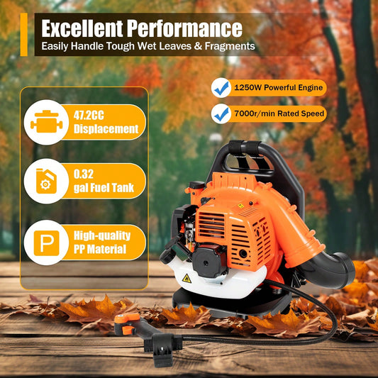 42.7CC 2-Stroke Backpack Leaf Blower Commercial Grass Snow Blower Gas Powered