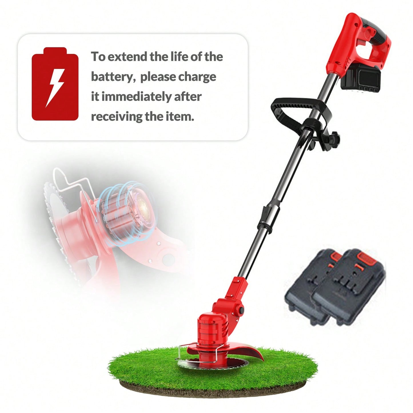 Cordless Weeds Eater Electric Brush Cutter Lawn Edger Grass String Trimmer 21V 650W Cordless Weedwacker Lawn Grass Edger Adjustable Handle String Trimmerw/Wheels + 2 * 2000mAh Battery