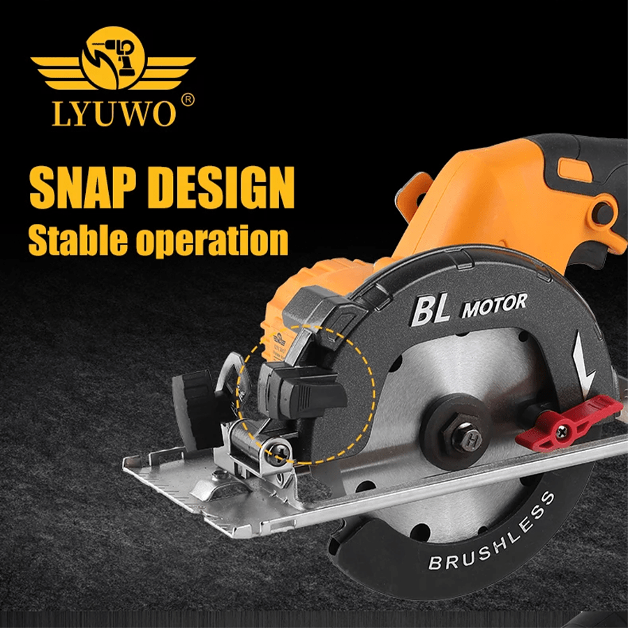 LYWO Brushless Lithium Battery Circular Saw Woodworking Handheld Saw Multifunctional Cutting Machine, 140mm Saw Blade, High-Power Woodworking Handheld Lithium Battery Single Hand Saw Cutting Machine, Large Capacity Battery, 45 Degree Oblique Cut, Adjustab