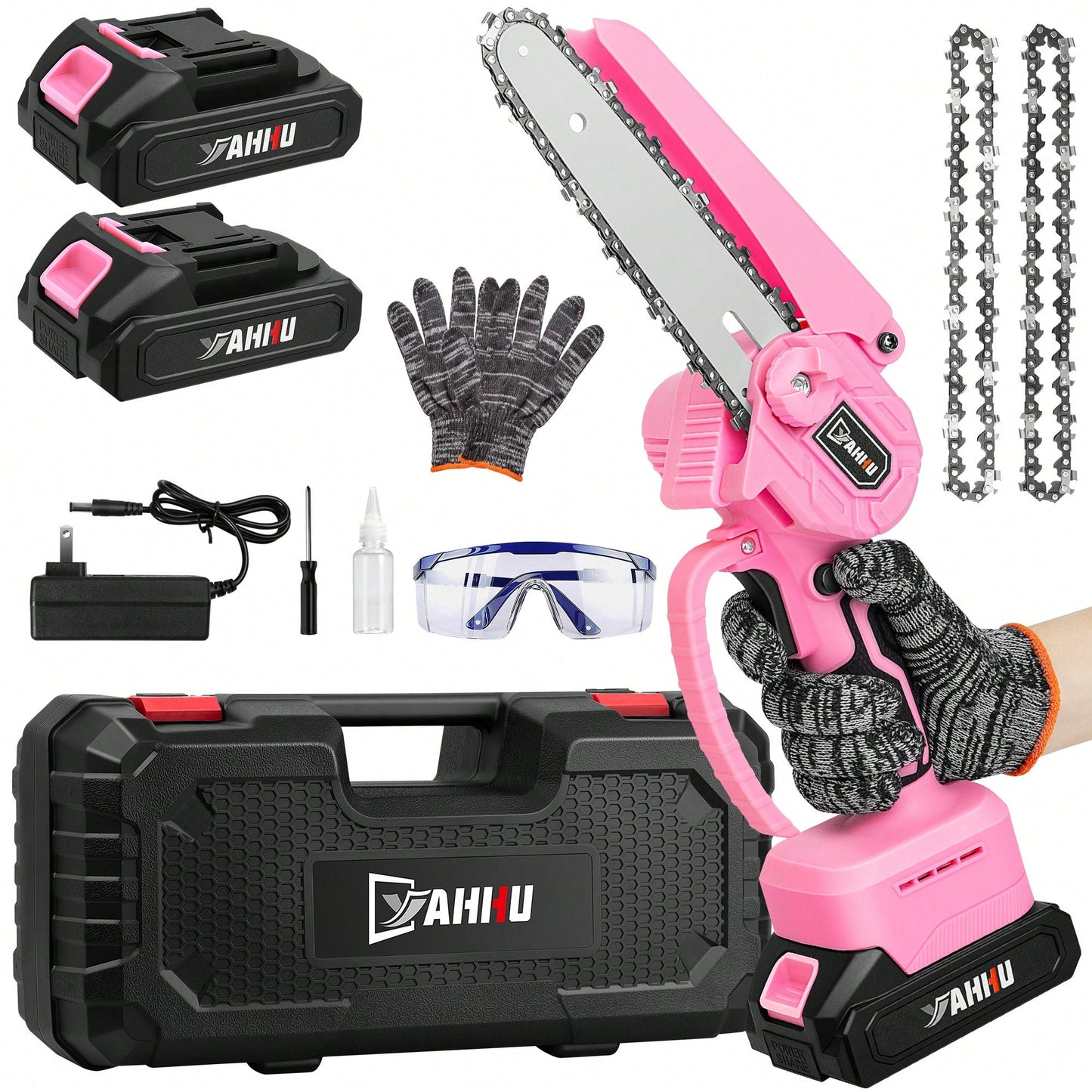 6 Inch Lovely Pink Mini Chainsaw, Portable Handheld Electric Cordless Chainsaw,21V Battery,Garden Tools