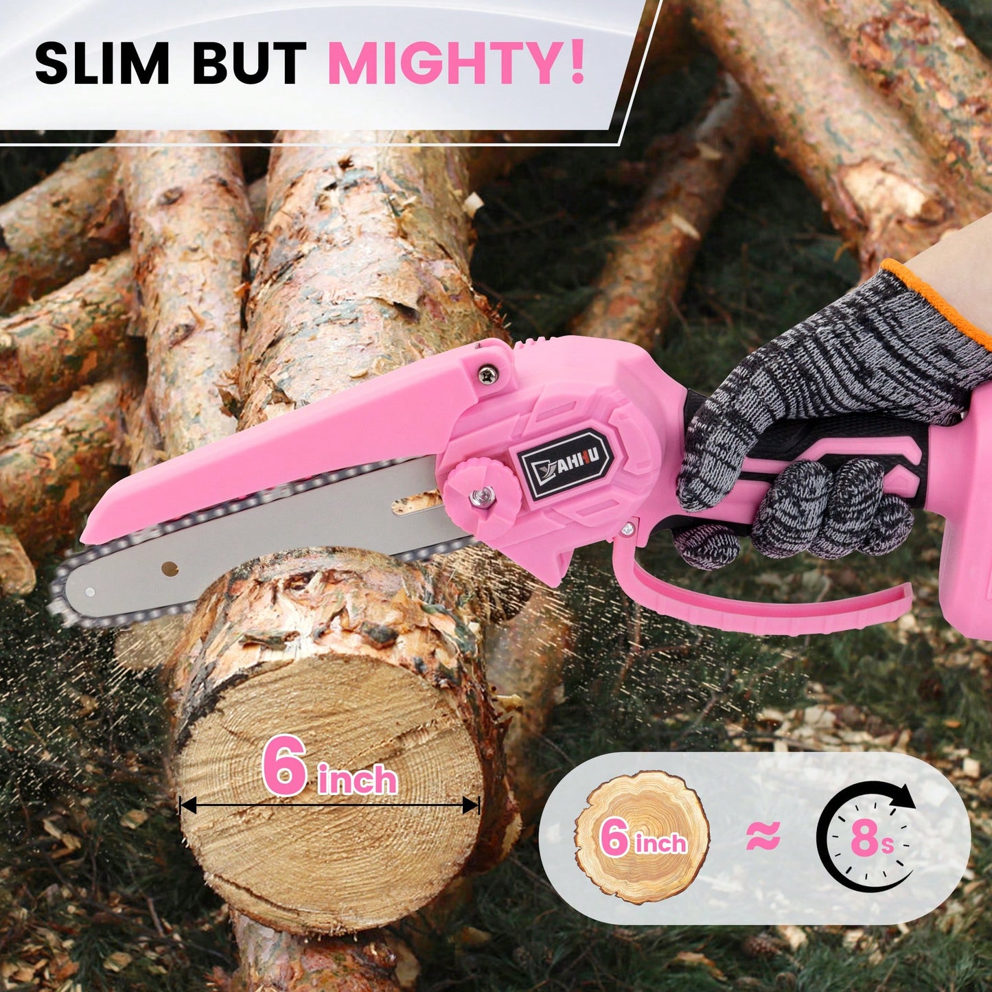 6 Inch Lovely Pink Mini Chainsaw, Portable Handheld Electric Cordless Chainsaw,21V Battery,Garden Tools