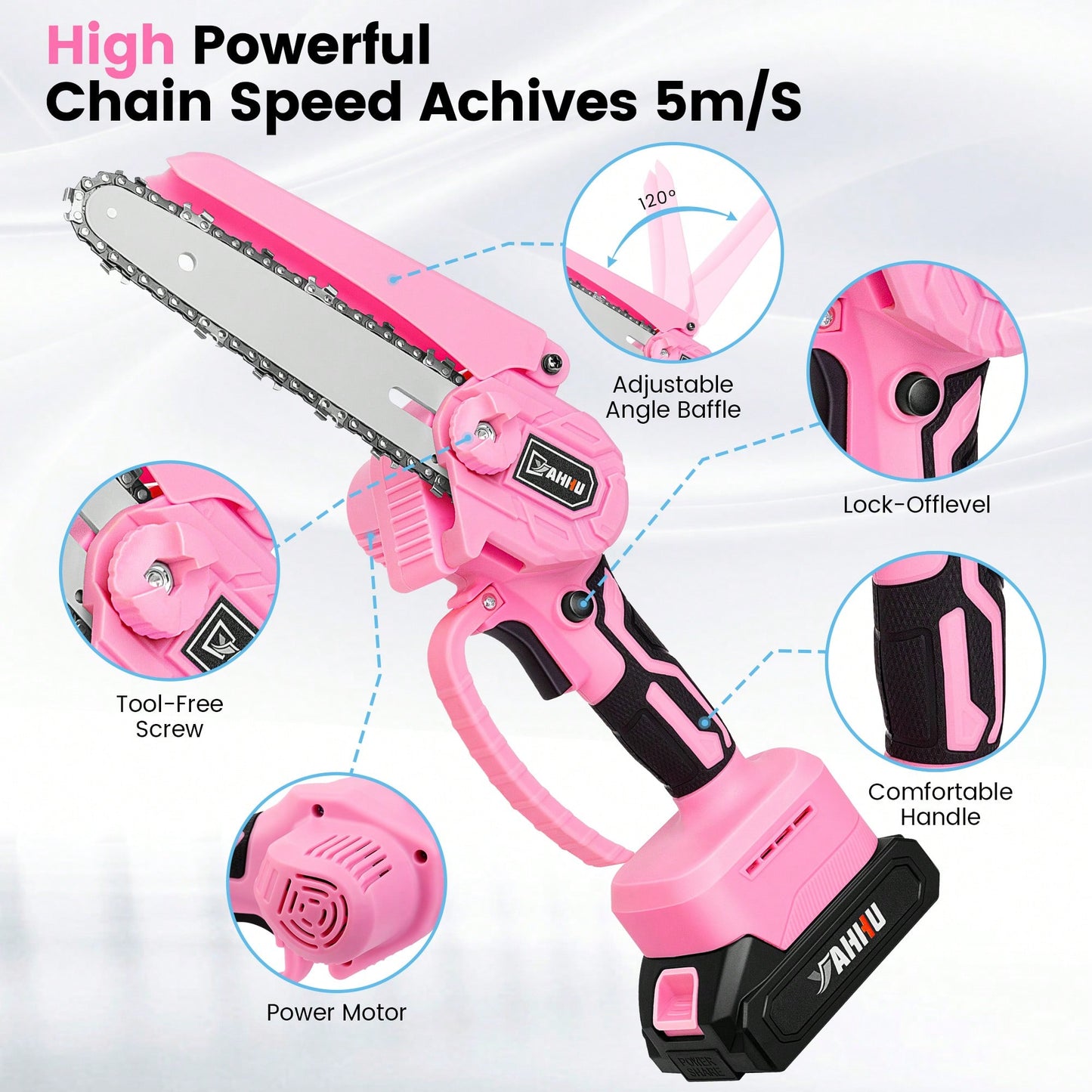 6 Inch Lovely Pink Mini Chainsaw, Portable Handheld Electric Cordless Chainsaw,21V Battery,Garden Tools