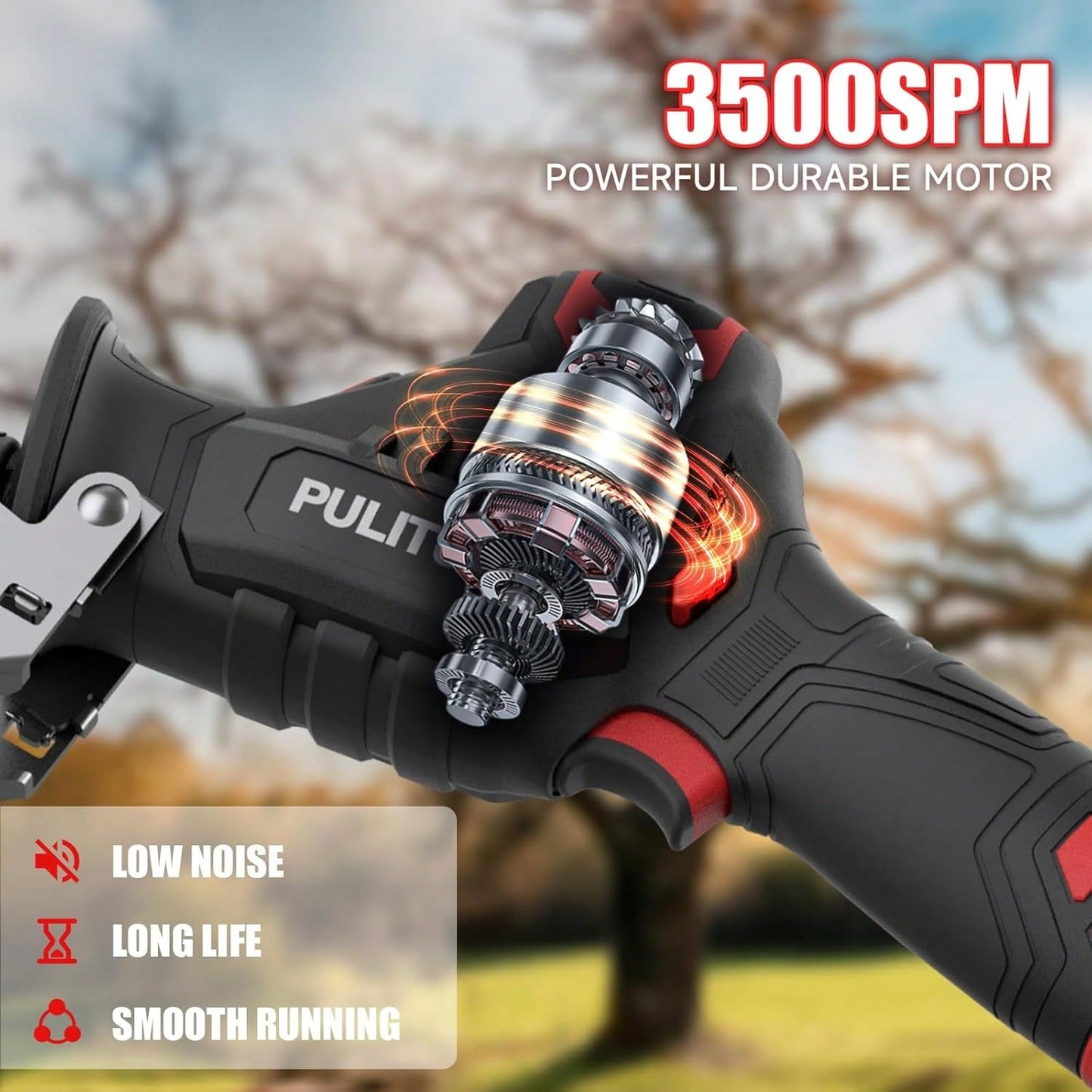 PULITUO Reciprocating Saw Cordless, Power Reciprocating Saws Compact Design,Including 2pcs 2000mAh Li-Ion Battery, 1-Hour Fast Charger, Clamp Jaw, 4pcs Of Saw Blades For Wood/Metal/PVC