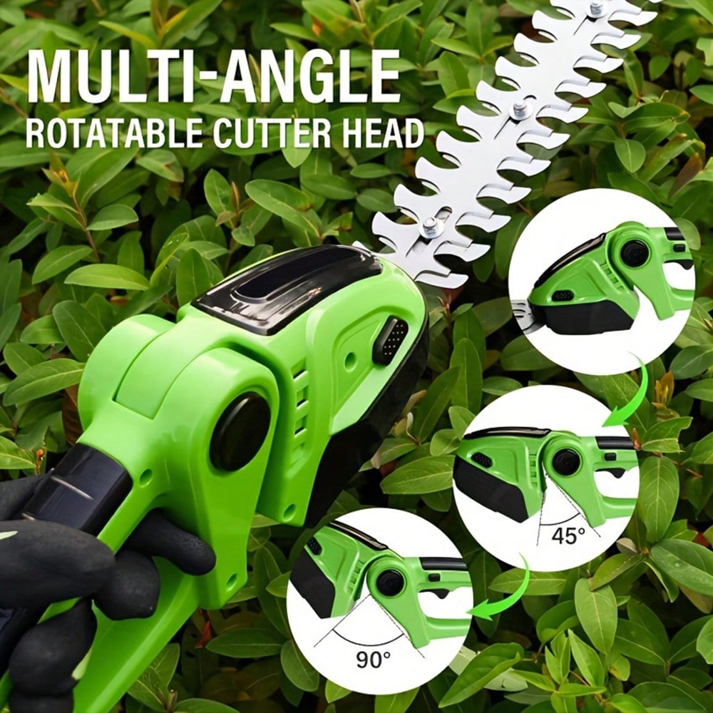 TQUAGGA 2-In-1 Handheld Hedge Trimmer, Cordless Grass Shear, 21V Electric Grass Trimmer & Shrubbery Trimmer, Battery Operated Hedge Trimmer For Garden/Lawn With Battery And Charger