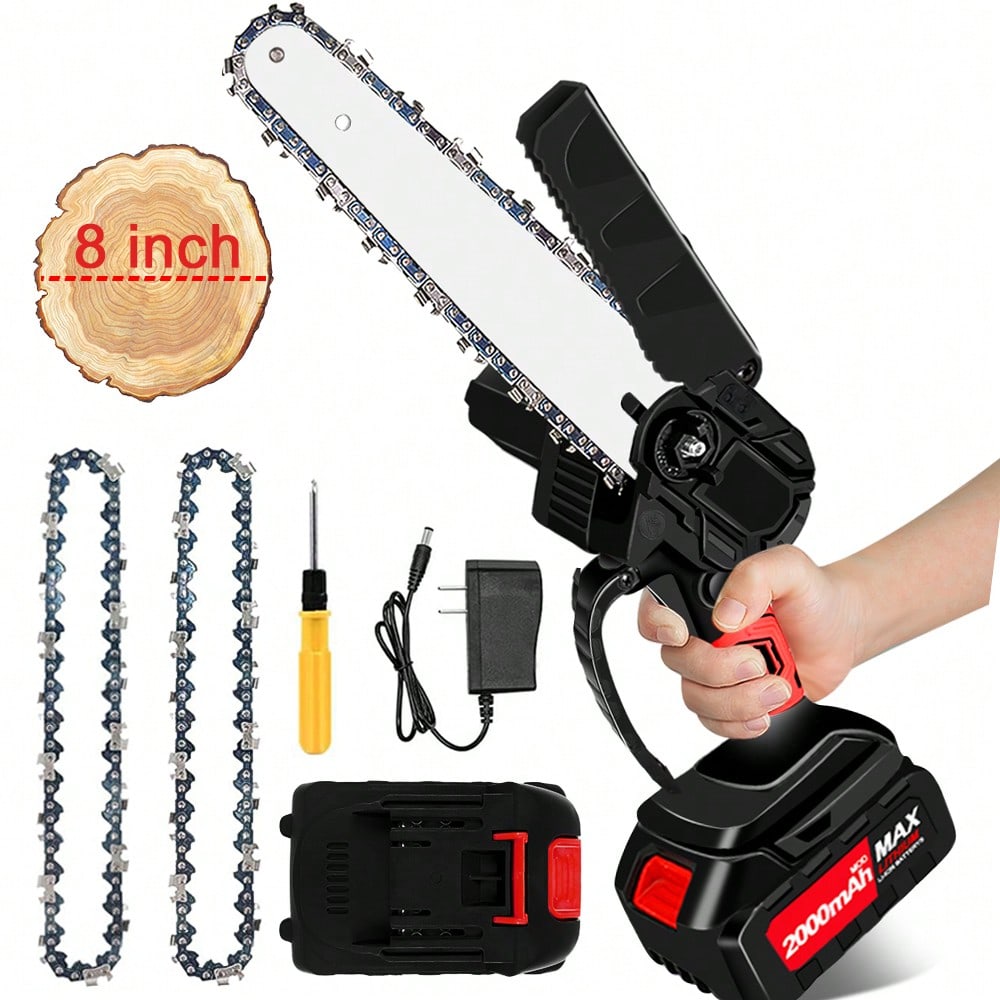 Mini Cordless Chainsaw 8inch, Portable Lightweight Chainsaw Battery Powered Mini Saw With Tool-Free Chain Tension, 2 Chains, 23ft/S Brushless Chainsaw  For Tree Trimming Wood Cutting, Stocking Stuffers Gift For Men Husband Dad