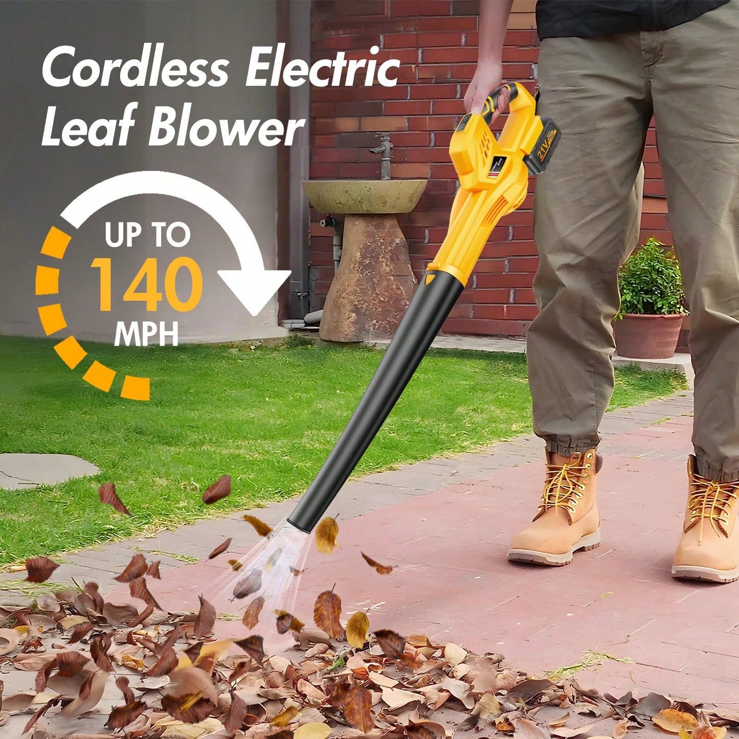 Leaf Blower, 150MPH High Wind Speed Cordless Leaf Blower With 1.5Ah Battery & Fast Charger, 6 Speed Mode, 21V Portabl Electric Leaf Cleaner Blowers For Cleaning Patio, Yard, Sidewalk,Yellow,Green,Garden Tools