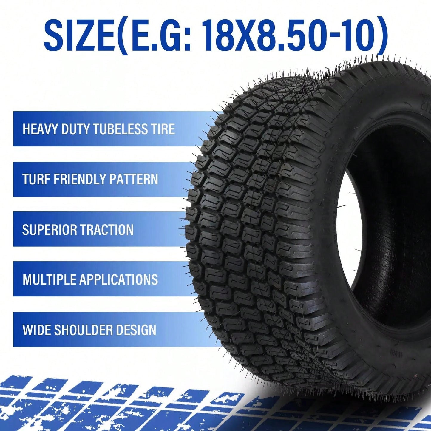 Set Of 2 18x8.50-10 Lawn Mower Tractor Turf Tires 4PR 18x8.5-10 Tubeless 780Lbs