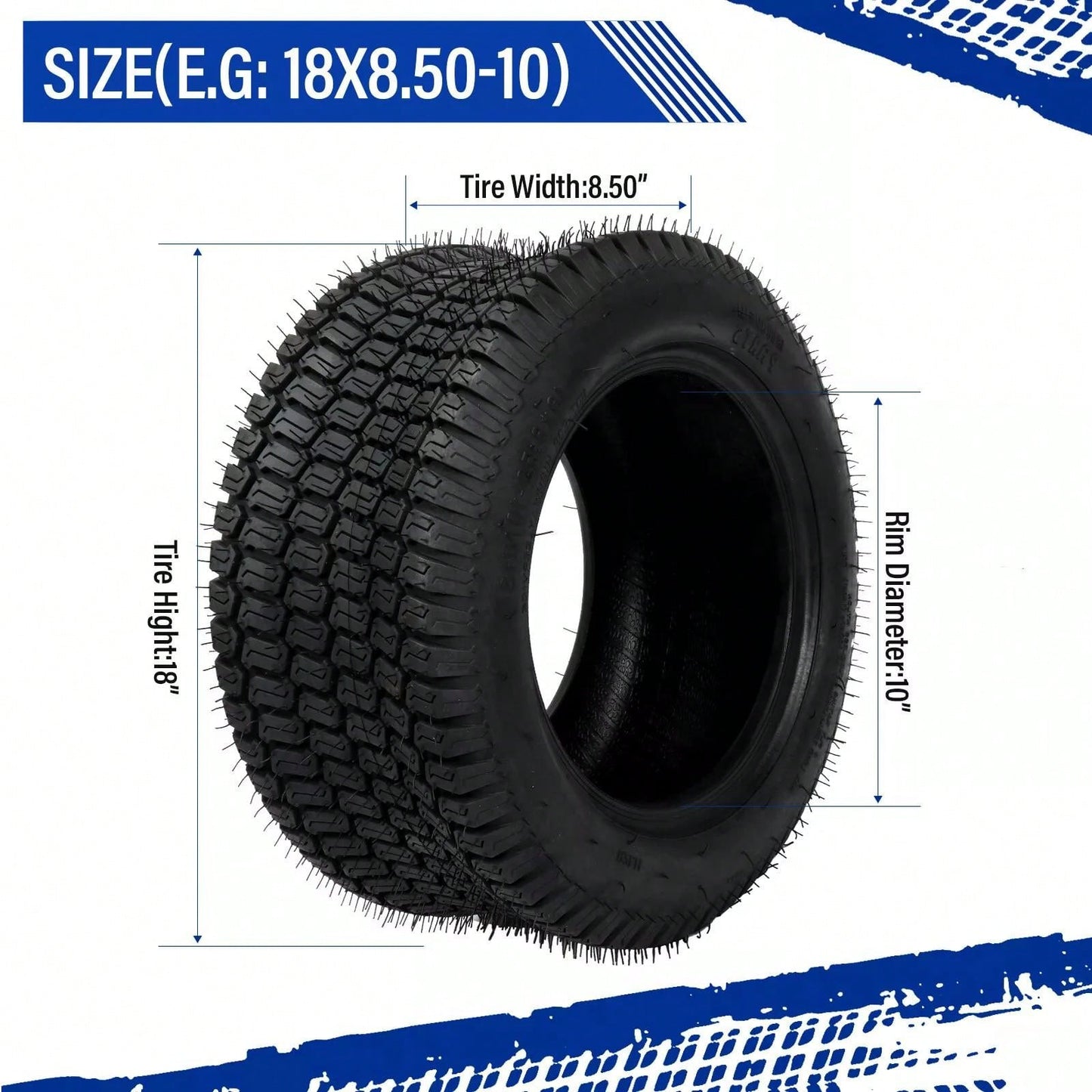 Set Of 2 18x8.50-10 Lawn Mower Tractor Turf Tires 4PR 18x8.5-10 Tubeless 780Lbs