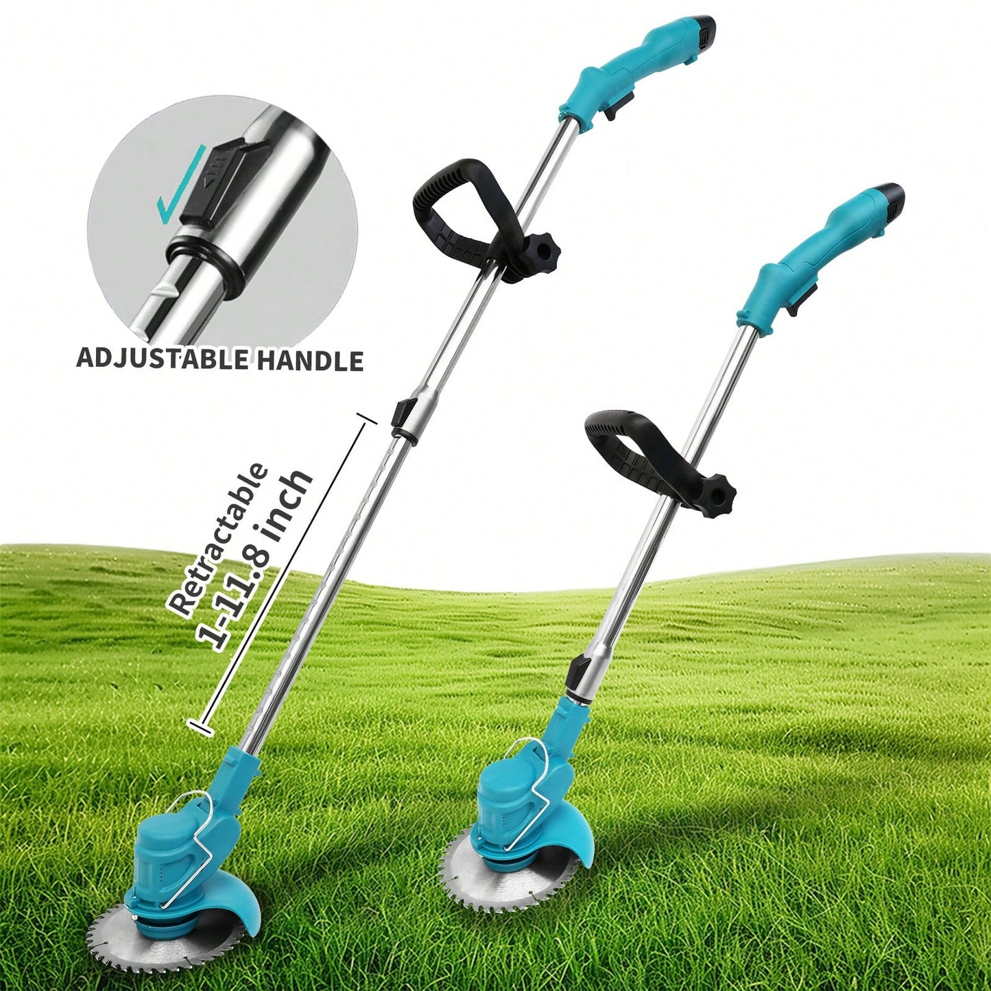 Electric Cordless Grass String Trimmer Lawn Edger Weeds Wacker Cutter +2 Battery 24V 7000mAh 1 Charger Telescopic Rod Anti-Slip Handle Trimmer Cordless Electric Lawn Eater Edger 650W/100W