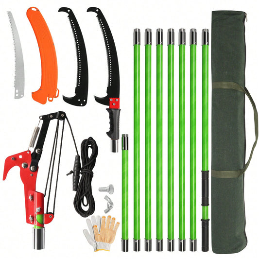 26ft Tree Pole Pruner Manual Pole Saw Tree Scissor Cutter Yard Garden Tool W/Bag,Garden Tools