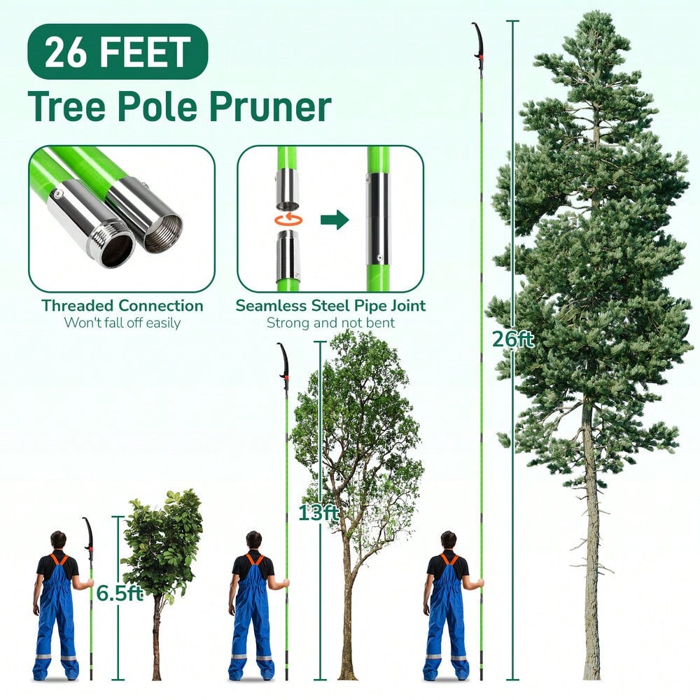 26ft Tree Pole Pruner Manual Pole Saw Tree Scissor Cutter Yard Garden Tool W/Bag,Garden Tools