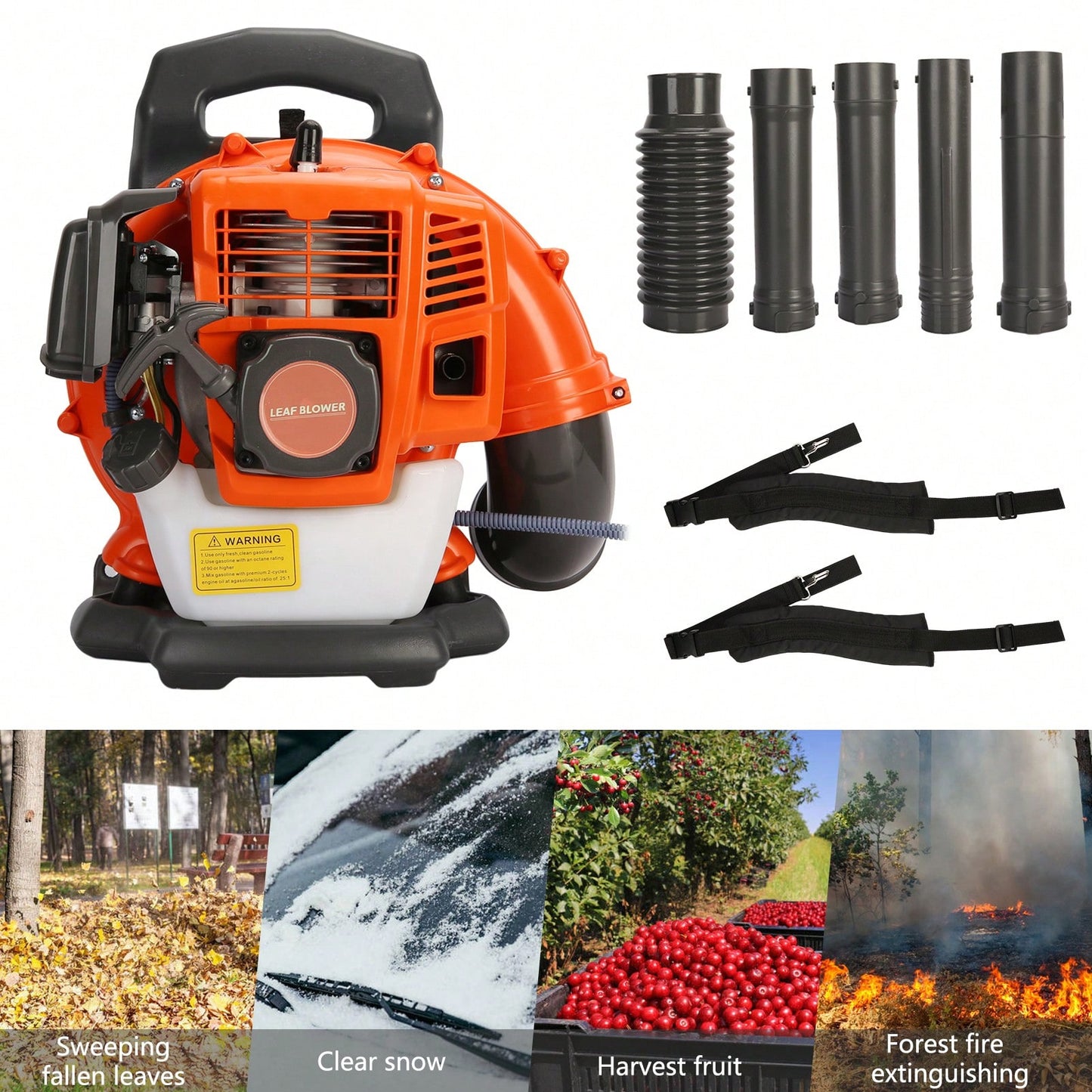 Powerful Leaf Blower Backpack Style 52 Cubic Centimeter Adjustable Tube Gas Powered Dust Blower Garden Supplies