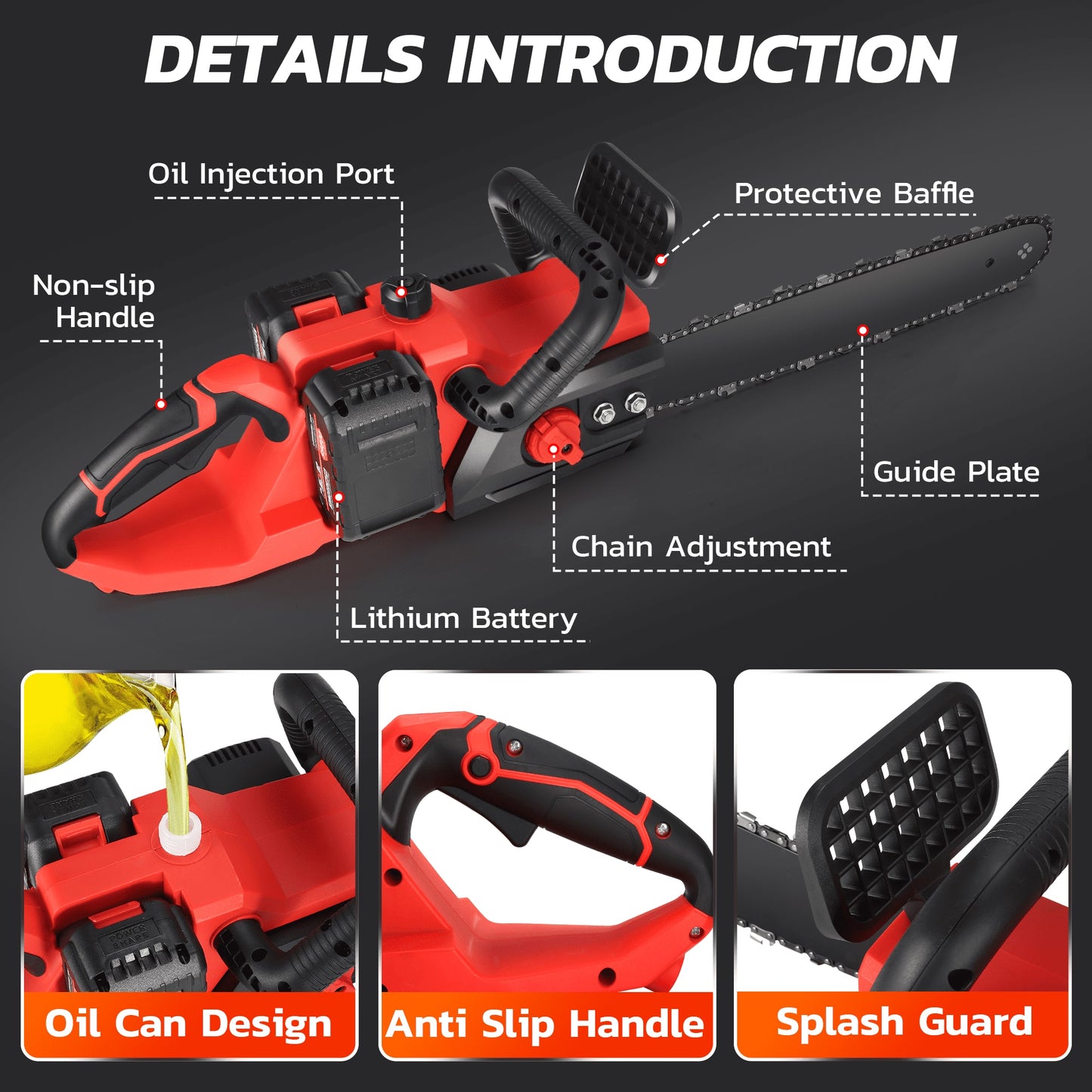 RELOIVE 16-Inch 42V Battery-Powered Brushless Cordless Chainsaw Kit With 2x2000mAh Batteries, 3 Chains & Dual Chargers