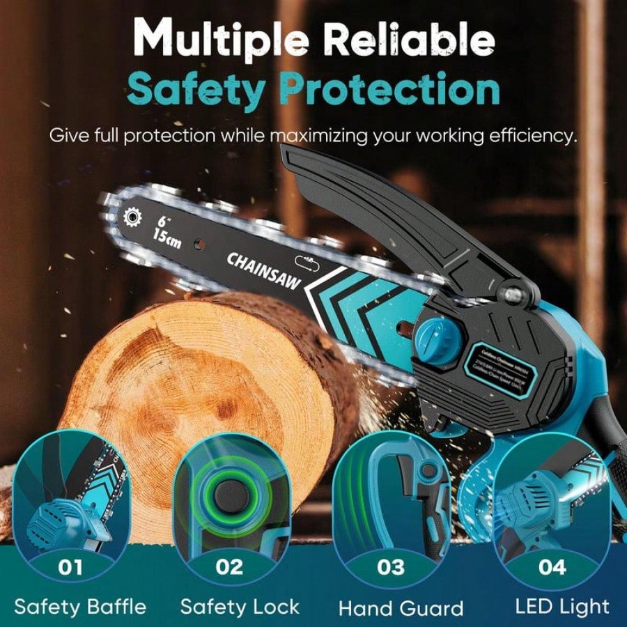 6-Inch Mini Chainsaw With 2 Batteries(2000mAh)-Portable Electric Cordelss Saw ForWood Cutting, Trimming, Gardening, CampingSeniors Friendly