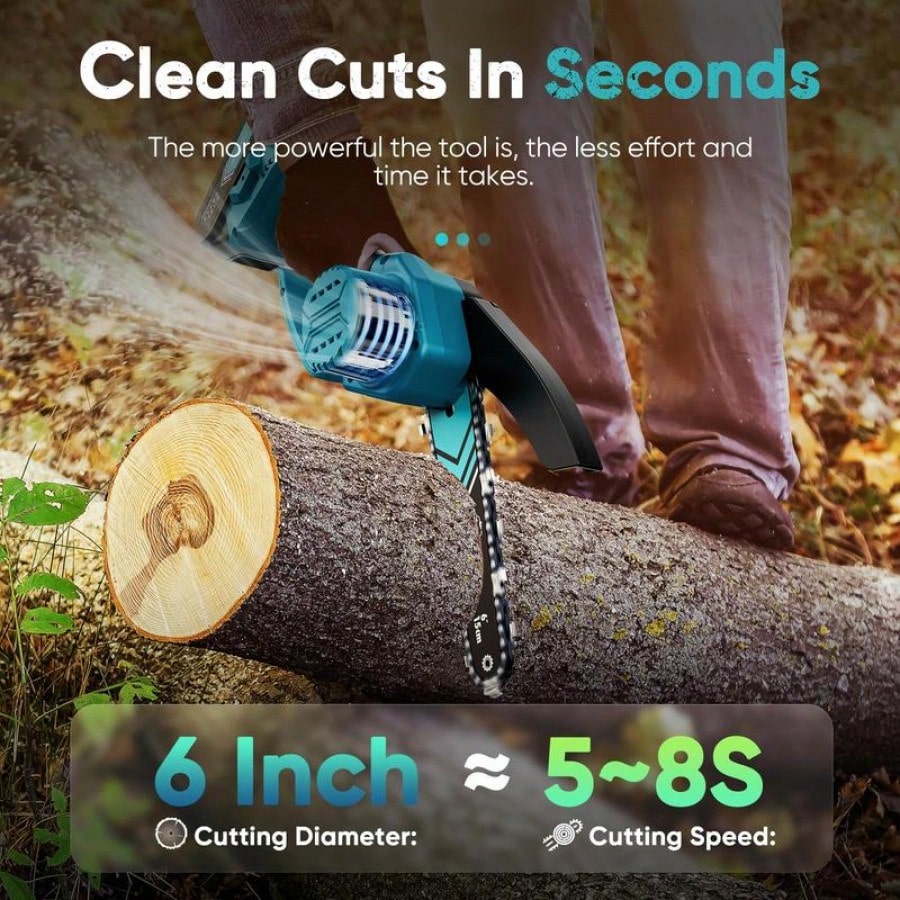 6-Inch Mini Chainsaw With 2 Batteries(2000mAh)-Portable Electric Cordelss Saw ForWood Cutting, Trimming, Gardening, CampingSeniors Friendly