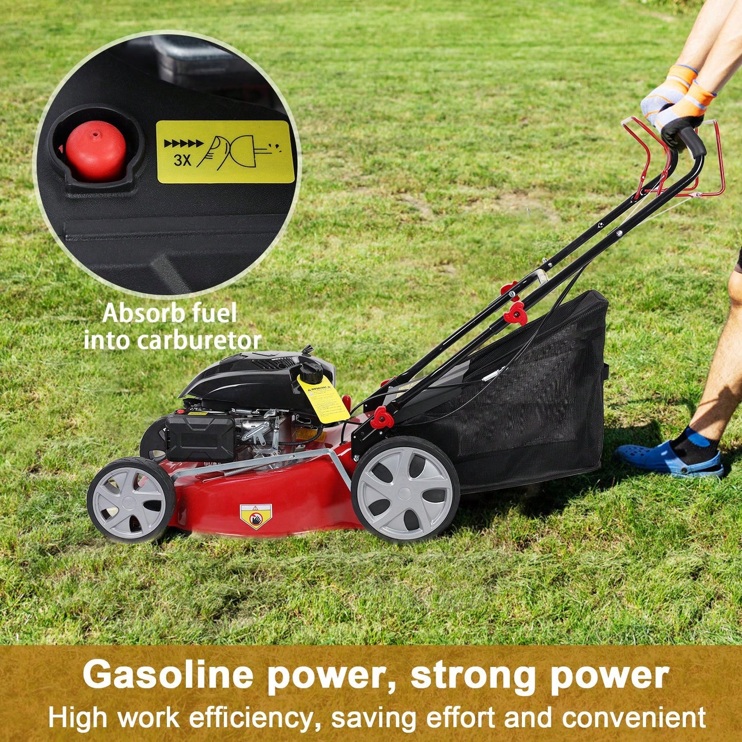 Lawn Mower, Self Propelled Lawn Mower, 141cc Gas Engine Lawn Mower, Push Lawn Mower With 50L Grass Tank, Big Wheels