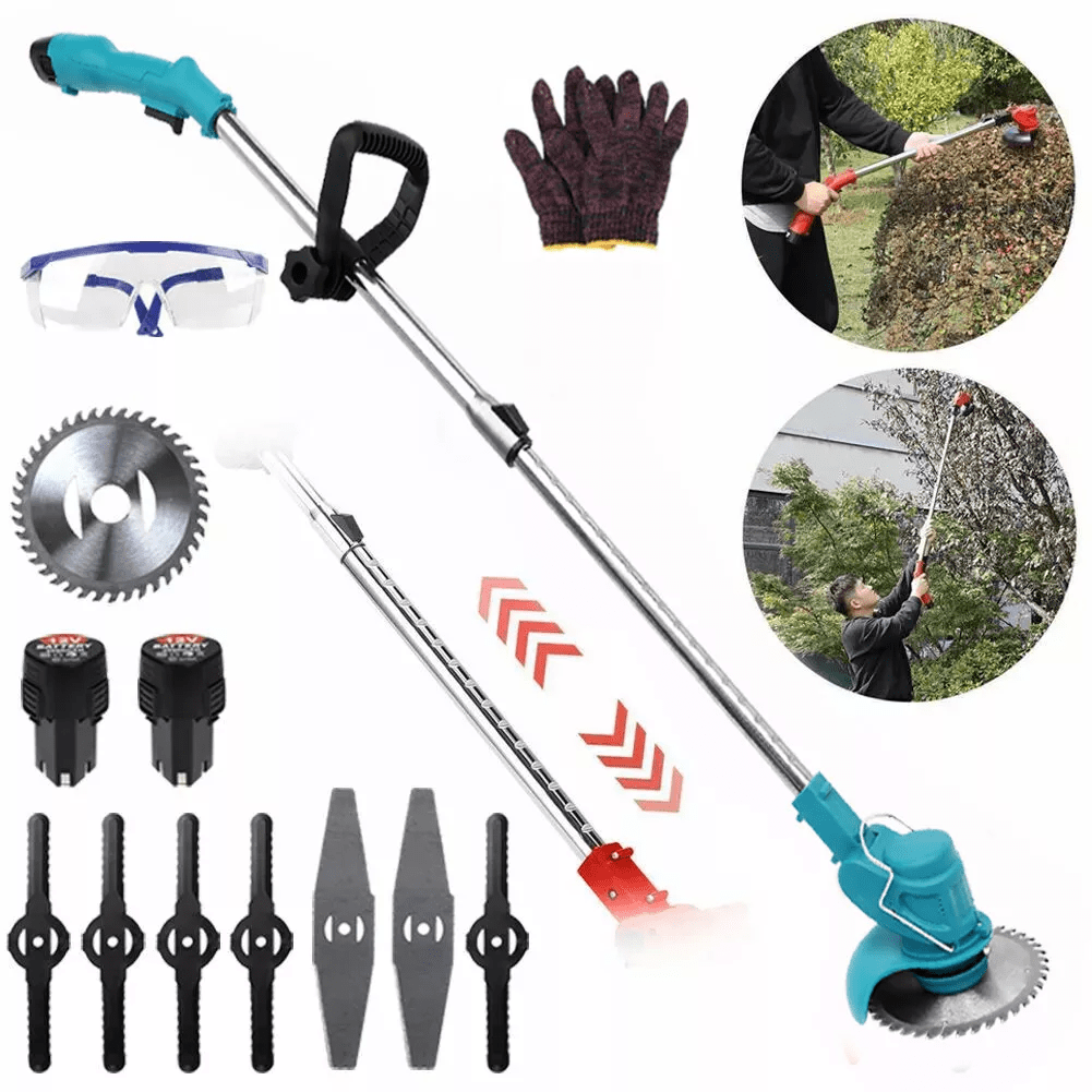 Electric Cordless Grass String Trimmer Lawn Edger Weeds Wacker Cutter +2 Battery 24V 7000mAh 1 Charger Telescopic Rod Anti-Slip Handle Trimmer Cordless Electric Lawn Eater Edger 650W/100W