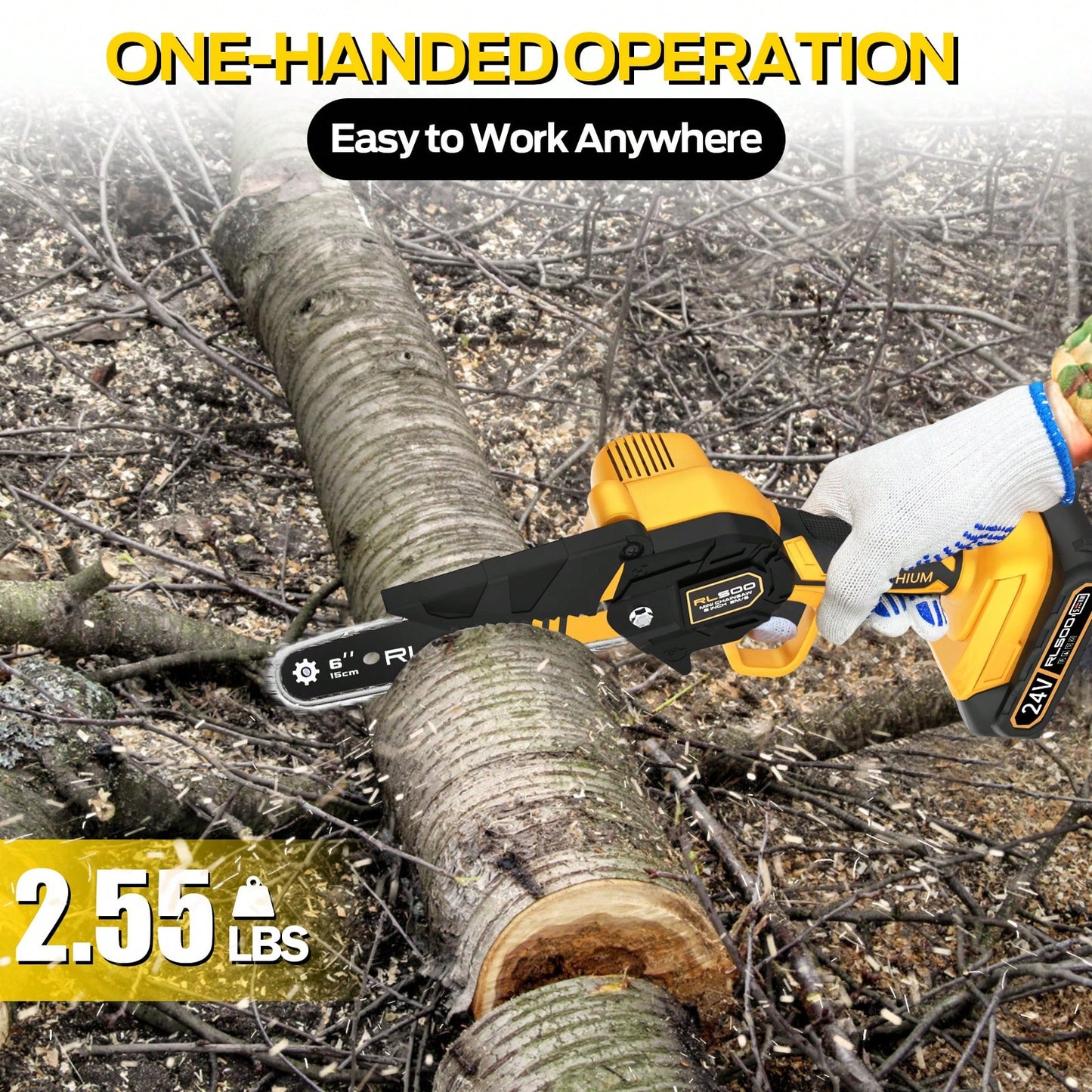 RLSOO Mini Chainsaw Cordless 6inch, RlSOO Upgraded Electric Handheld Chain Saw For Wood Cutting Tree Trimming