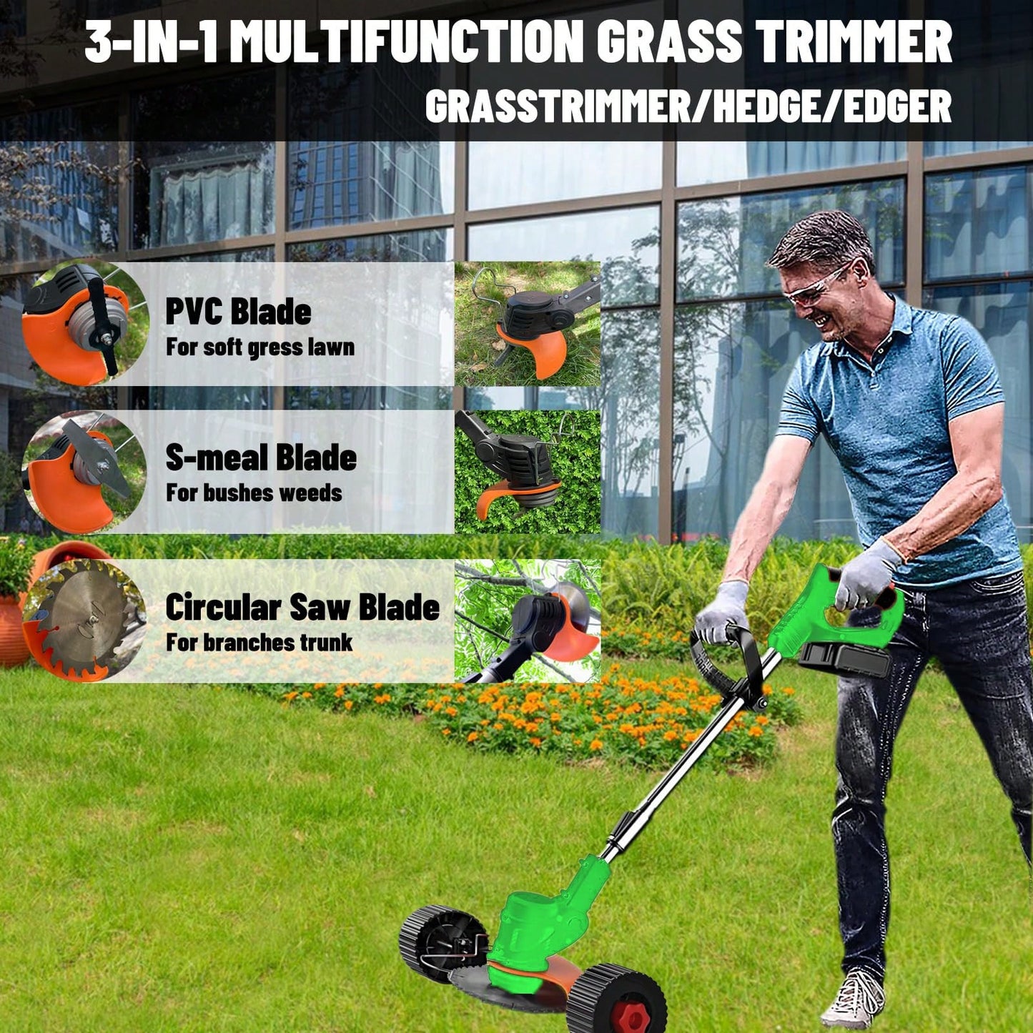 Poemoon 21V Cordless Lightweight Weeds Trimmer & Edger. Comes With 2 X 2. 0Ah Batteries And Charger. 3-In-1 Cordless Grass Trimmer, Edger, And Brush Cutter. Powerful And Long-Lasting. For Lawn, Yard, And Garden.