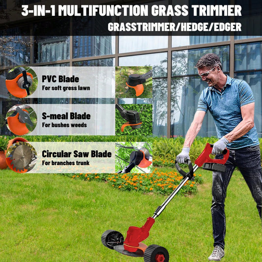 Poemoon 21V Cordless Lightweight Weeds Trimmer & Edger. Comes With 2 X 2. 0Ah Batteries And Charger. 3-In-1 Cordless Grass Trimmer, Edger, And Brush Cutter. Powerful And Long-Lasting. For Lawn, Yard, And Garden.