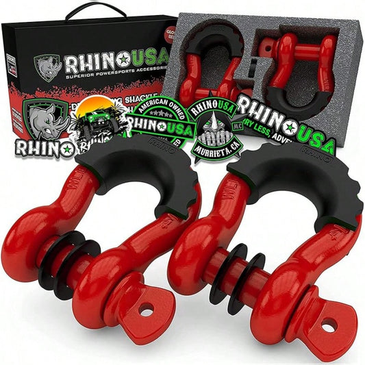 Rhino USA D Ring Shackles (2-Pack) - 41,850lb Break Strength – Heavy Duty 3/4" Clevis Shackle With 7/8 Pin For Towing & Off-Road Use - Pairs With Tow Strap For Vehicle Recovery (Green)