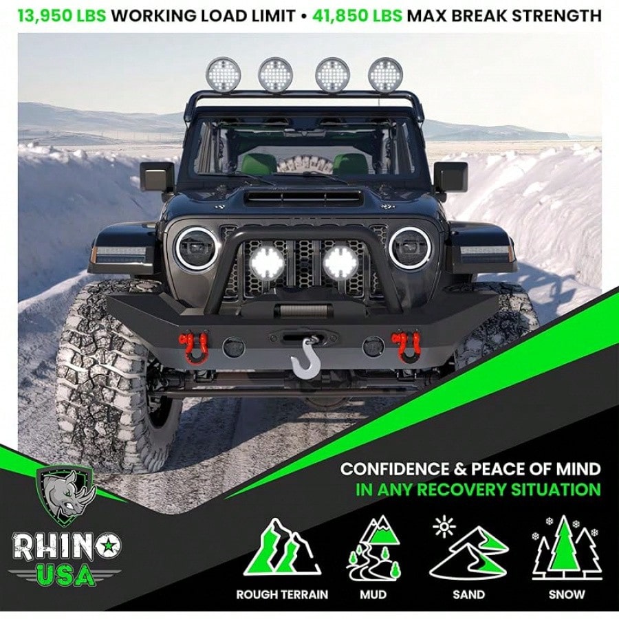 Rhino USA D Ring Shackles (2-Pack) - 41,850lb Break Strength – Heavy Duty 3/4" Clevis Shackle With 7/8 Pin For Towing & Off-Road Use - Pairs With Tow Strap For Vehicle Recovery (Green)