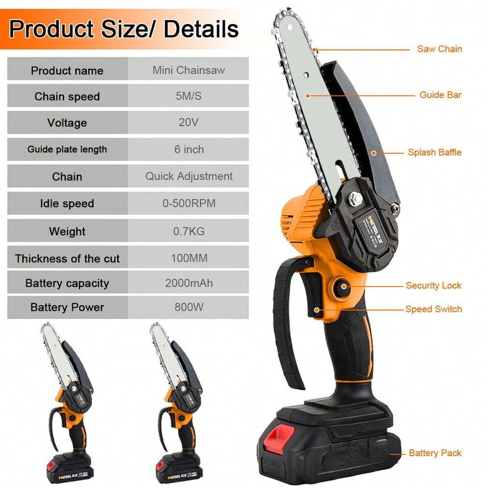 6" Mini Chainsaw Cordless Portable Small Handheld Electric Chain Saw