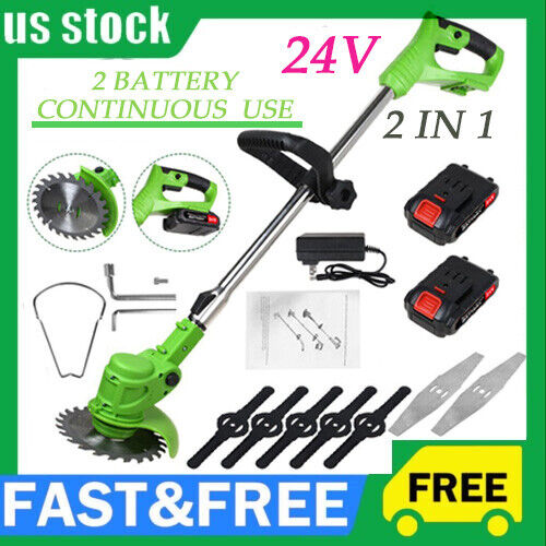 Electric Cordless Grass String Trimmer Lawn Edger Weed Wacker Cutter + 2 Battery