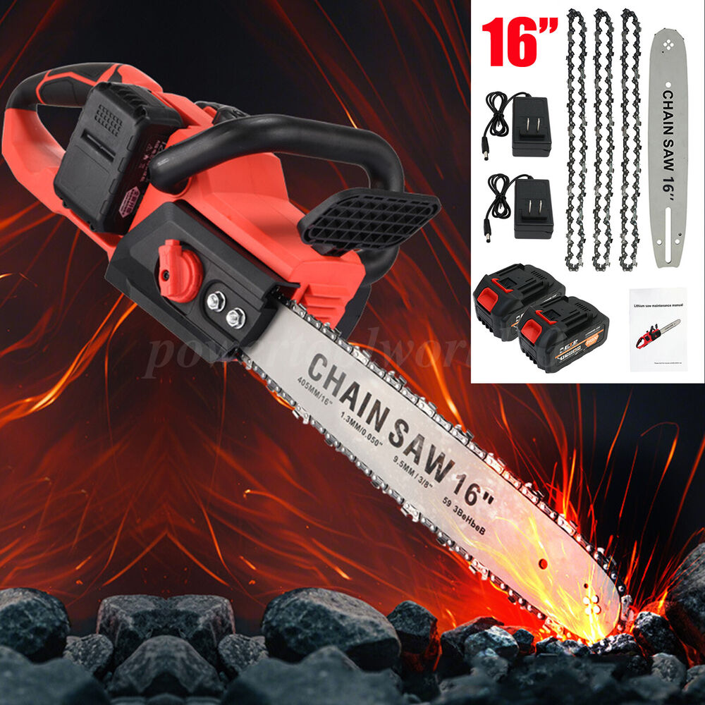 42V Electric Cordless Chain Saw 1800W Handheld Chainsaw 1/2 Battery Powered 16in