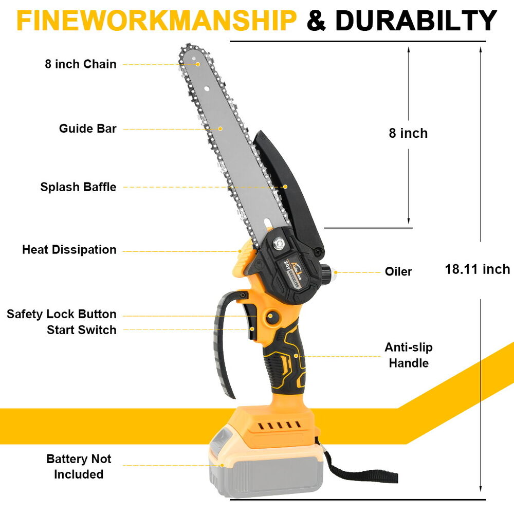 8" Cordless Mini Chainsaw for Dewalt 20V MAX Battery Brushless Motor (Tool Only)