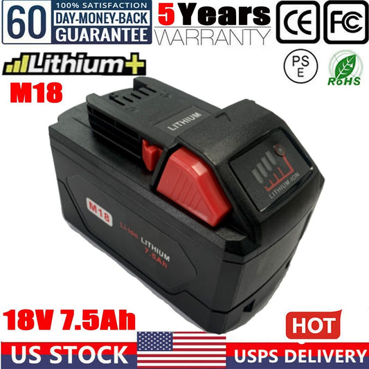 NEW FOR MILWAUKEE M18 18V EXTENDED CAPACITY BATTERY LITHIUM XC 7.5 AH 48-11-1860