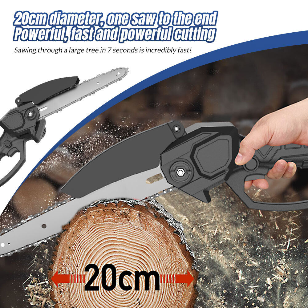 6"+8" Electric Mini Chainsaw 21V Handheld Cordless Wood Cutter 2 Battery 2 Chain