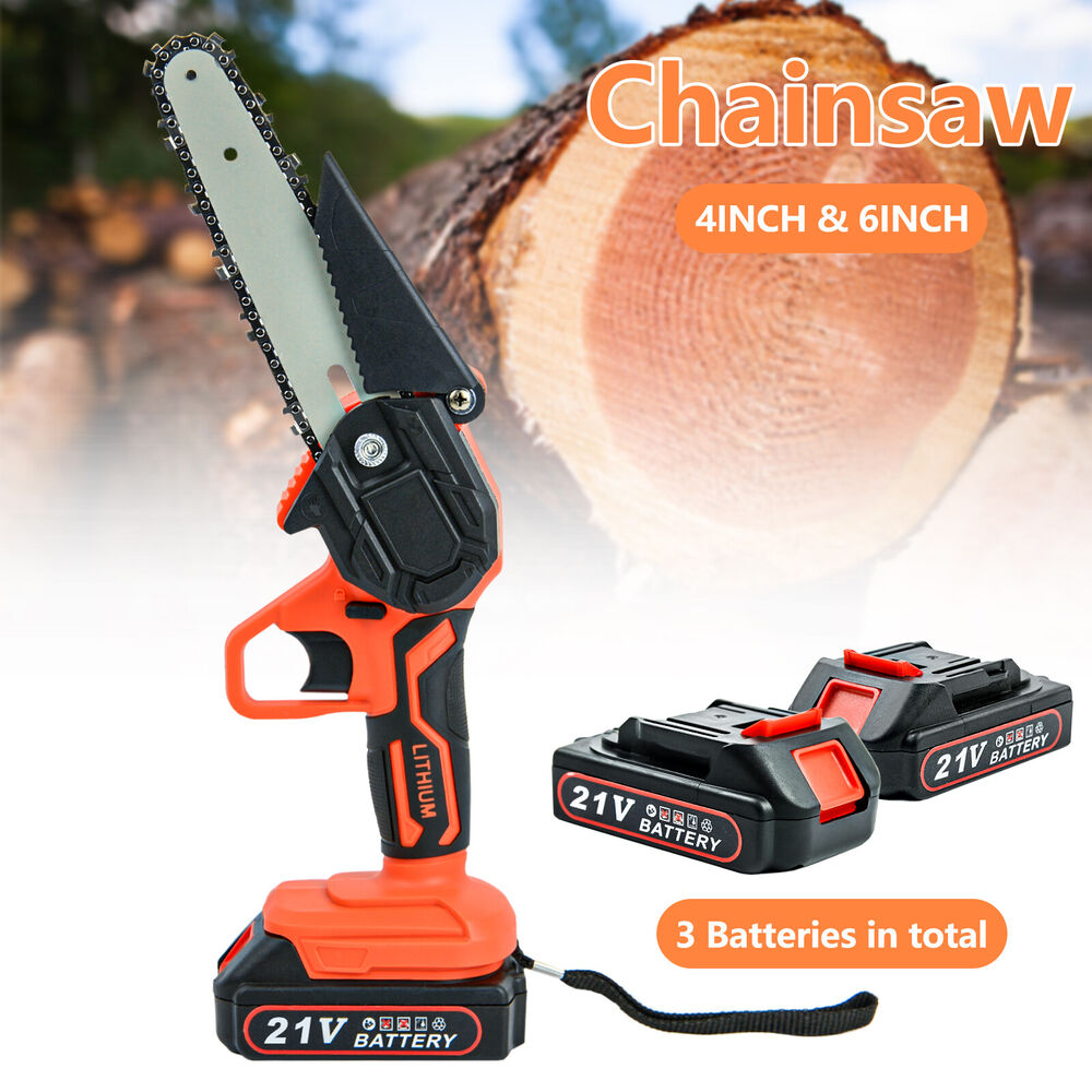 4"/ 6" Mini Handheld Electric Chainsaw Cordless Chain Saw Wood Cutter +3 Battery