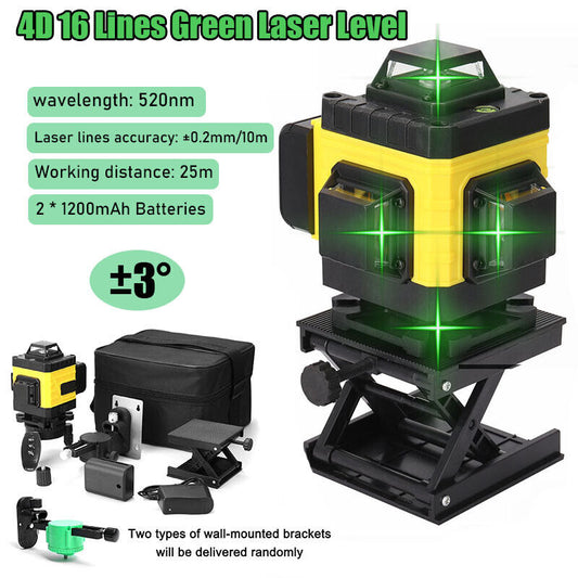 4D 16 Lines Laser Level 360°Auto Self Leveling 25m Rang Cross Measure Tool C7I7