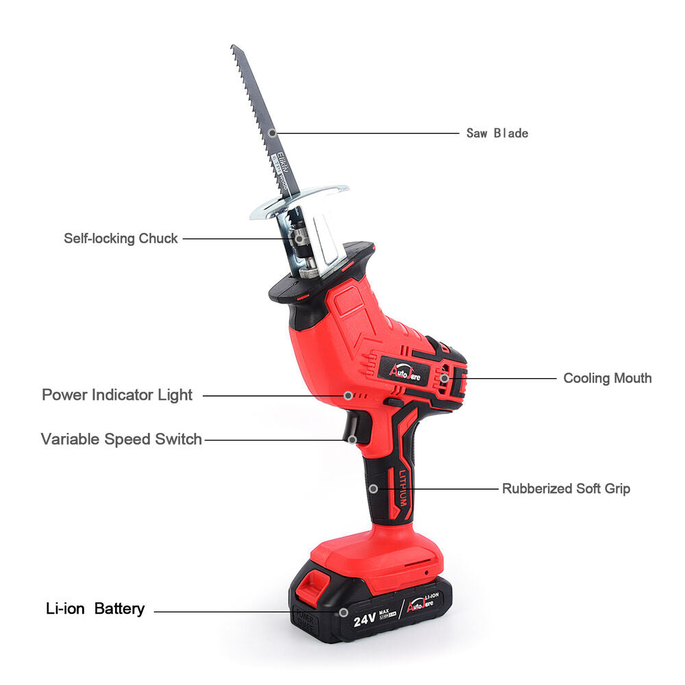 Electric Reciprocating Saw W/ 2 Li-ion Battery Cutting Tools Cordless W/Battery